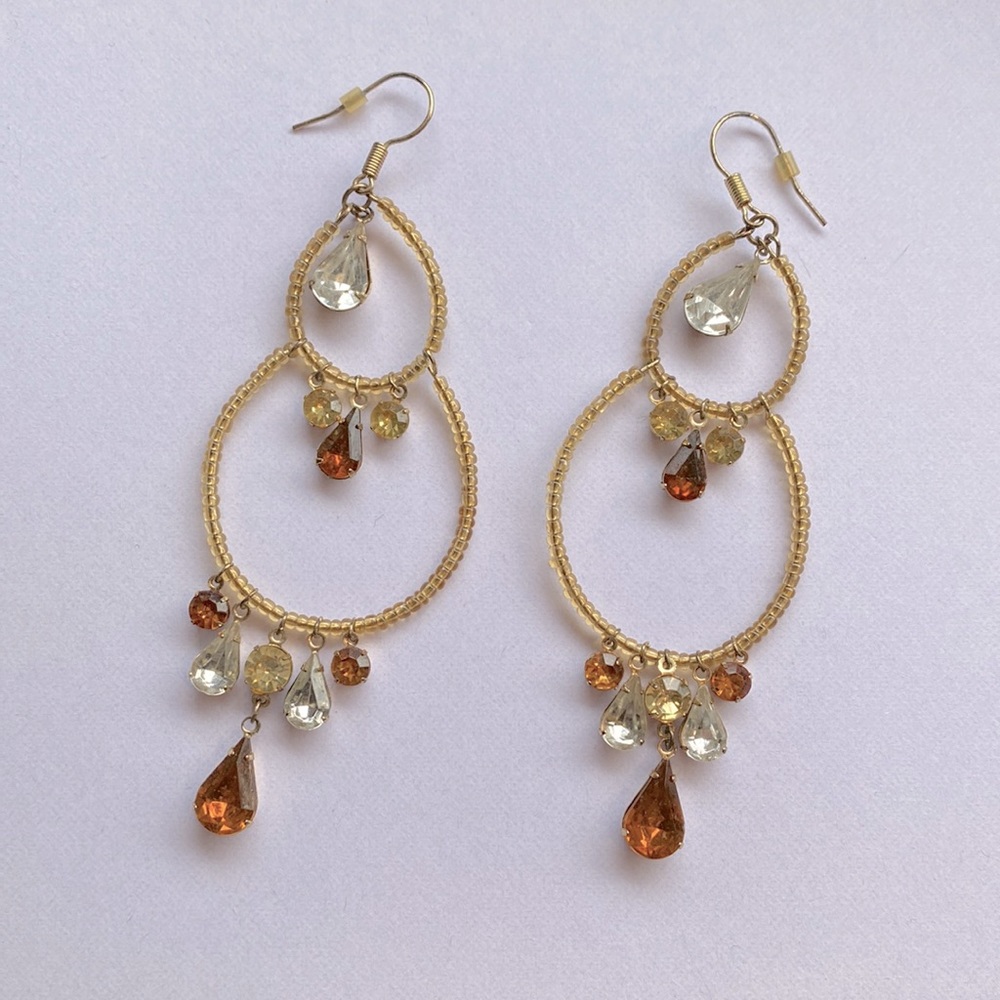 Chandelier beaded earrings with multi color stones